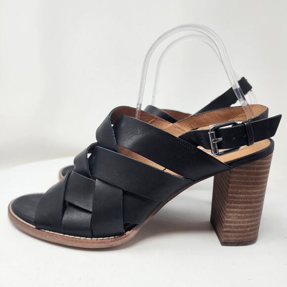 Madewell The Cindy Sandal Size 11 Black Leather Criss Cross Slingback Stack Heel - Picture 5 of 13
